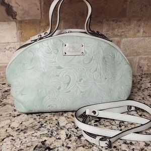 Patricia Nash Fiora Satchel White Waxed Tooled